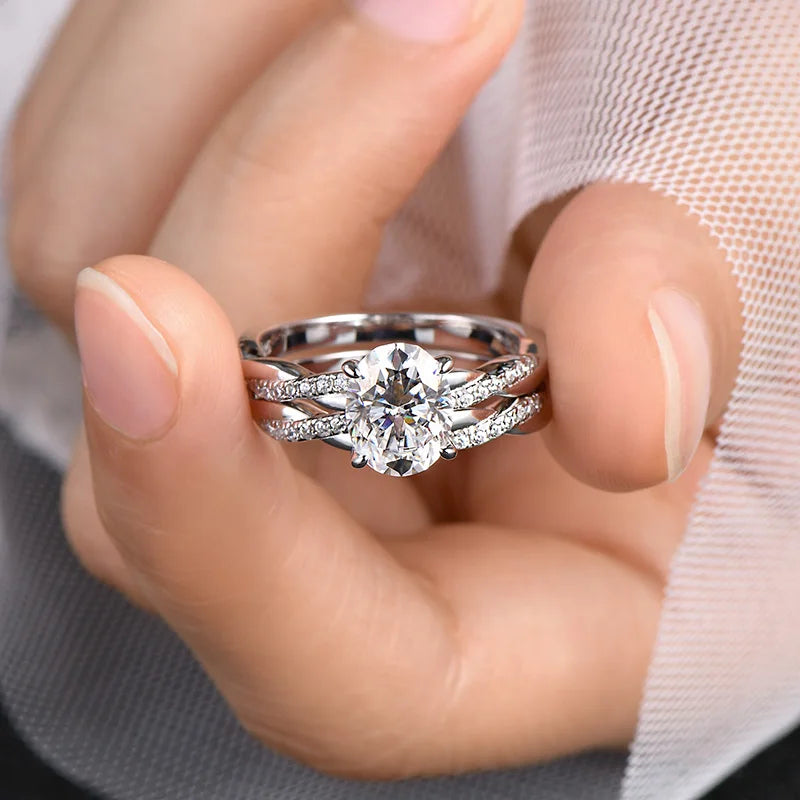 GRA Wedding Band Jewelry Ring Set 2CT Moissanite 925 Sterling Silver Oval Infinity Engagement Ring for Women