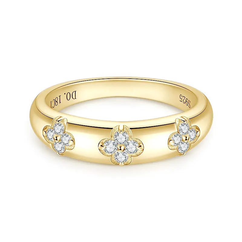 Elegant Luxurious Jewelry 925 Silver 1.5mm Round Moissanite Trio Flower Lady Triple Lucky Four-leaf Clover Ring for Women