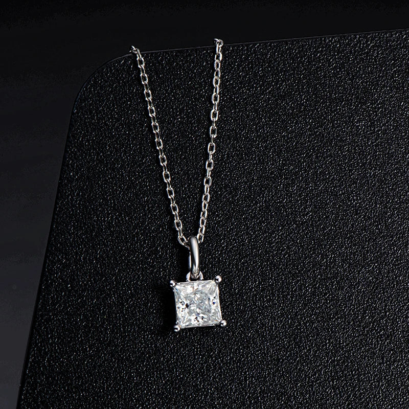 Original Silver 925 Chain Square 1ct 1.0ct Princess Cut 1 Carat 6.5mm Moissanite S925 Sterling Silver Pendant Necklace