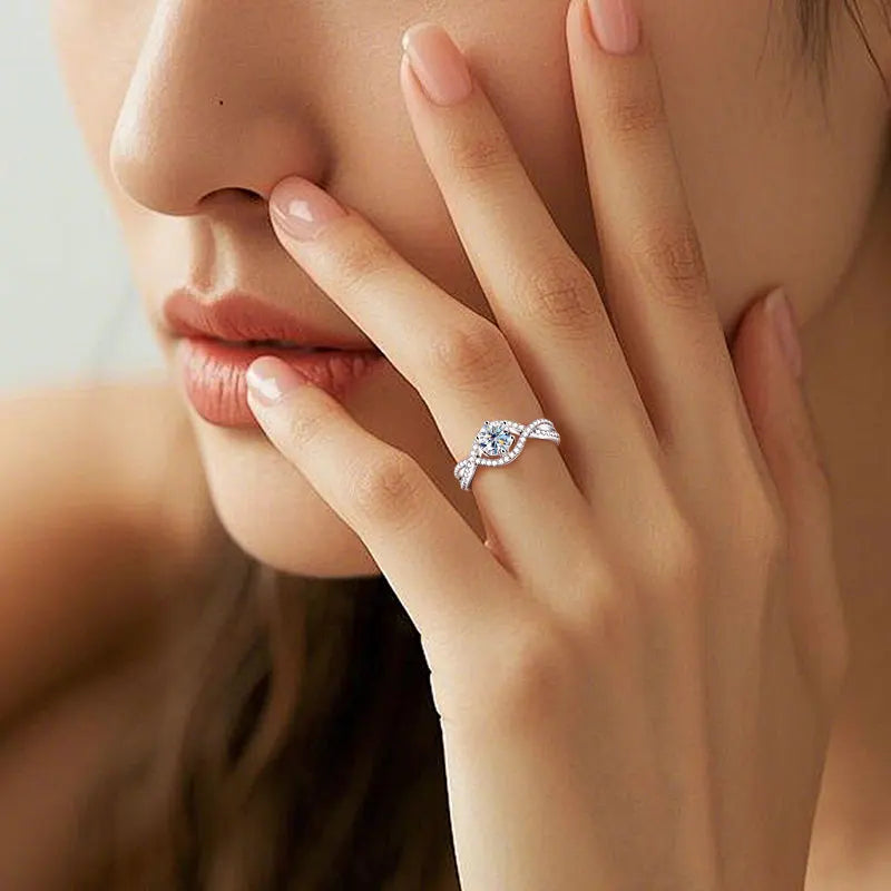 Fine Jewelry Classic Engagement Wedding Infinity 925 Silver Six Claw 6.5MM 1.0CT Moissanite Twist Shank Ring for Women