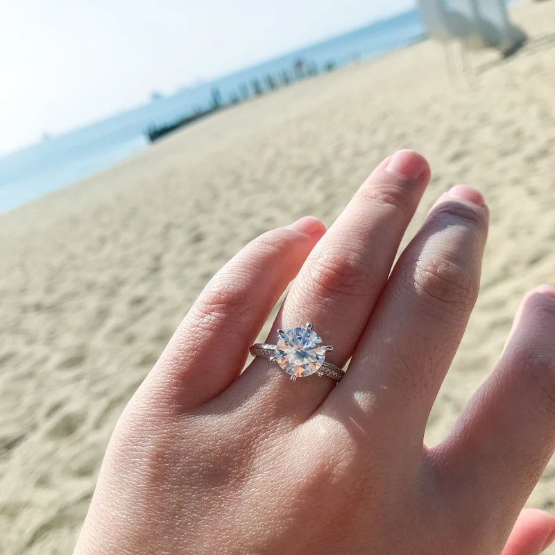 High Quality Fashion Women Luxury Fine Jewelry 3ct 3.0ct 3 Carat 9mm Moissanite S925 Sterling Silver Wedding Engagement Rings