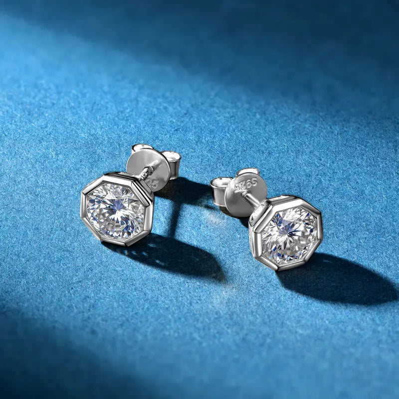 Hot Sale Classic Moissanite Personalized Geometric Stud Earrings 925 Silver Gold Plated Round Cut 6.5mm Earrings Men and Women