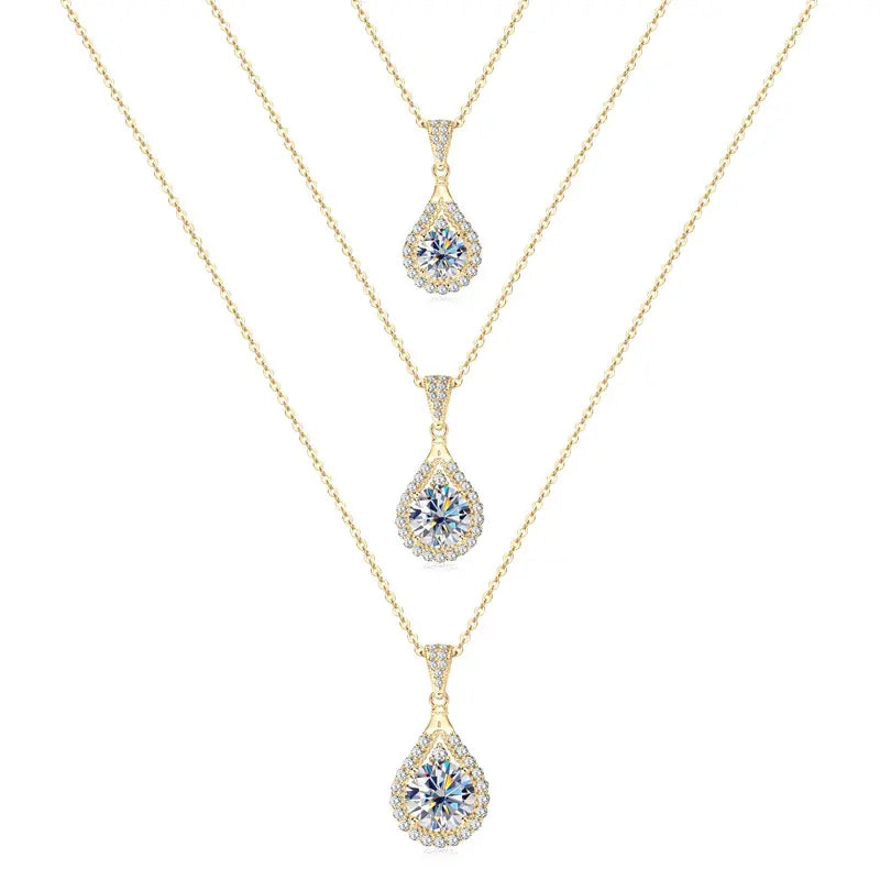 Classic Luxury Dainty 925 Silver Round Teardrop Necklace 6.5MM 8MM 9MM Moissanite Gourd Shaped Pendant Necklace for Women