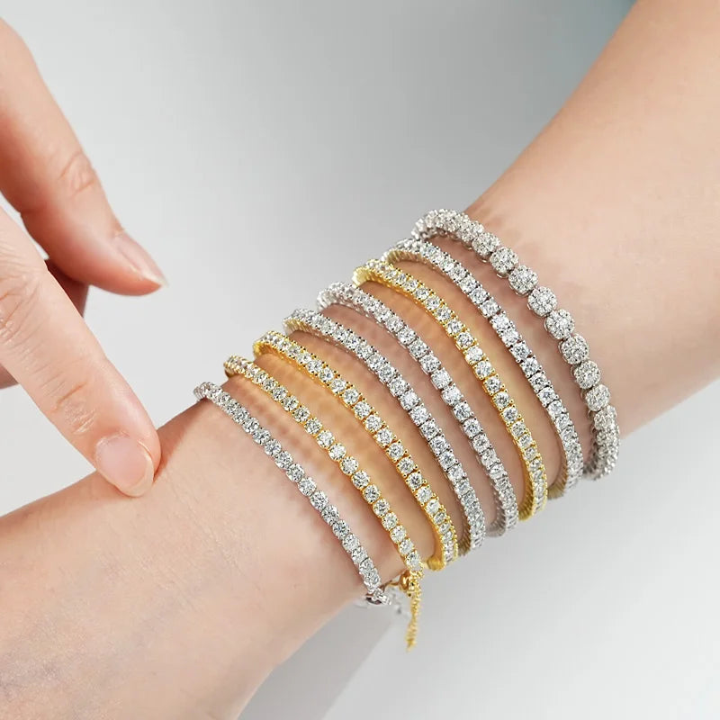 Fine Jewelry VVS 3mm Mossanite Iced Tennis Bracelet 925 Sterling Silver Sparkling Moissanite Chain Luxury Bracelets & Bangles