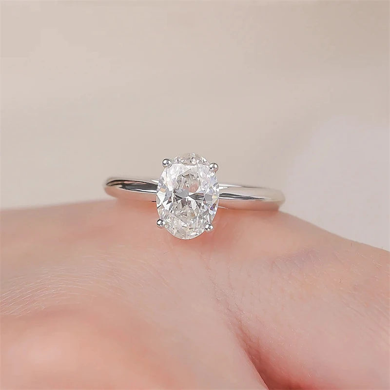 Classic Wedding Anniversary 925 Sterling Silver Solitaire Ring 9mm 2ct 2.0Carat Oval Cut Moissanite Engagement Rings for Women