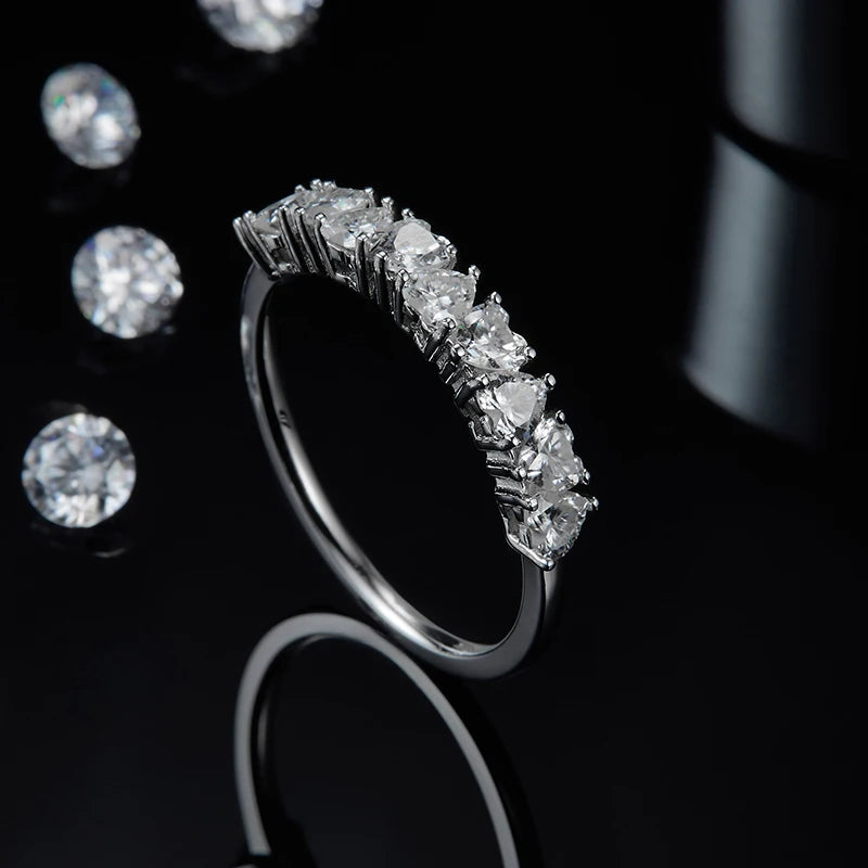 14K Gold Plated 925 Sterling Silver D Color VVS1 0.1CT Heart Cut Much Love Half Eternity Band Ring for Women