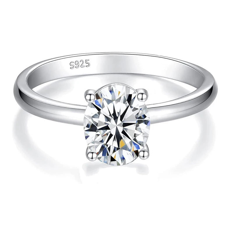 Classic Wedding Anniversary 925 Sterling Silver Solitaire Ring 9mm 2ct 2.0Carat Oval Cut Moissanite Engagement Rings for Women