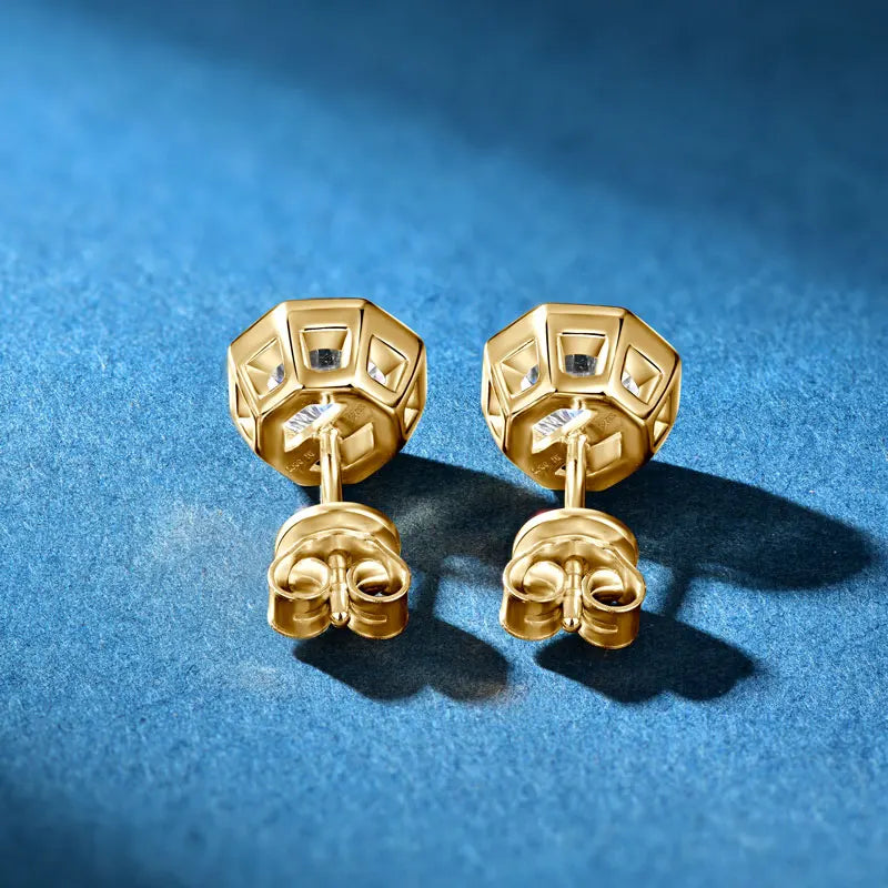 Hot Sale Classic Moissanite Personalized Geometric Stud Earrings 925 Silver Gold Plated Round Cut 6.5mm Earrings Men and Women