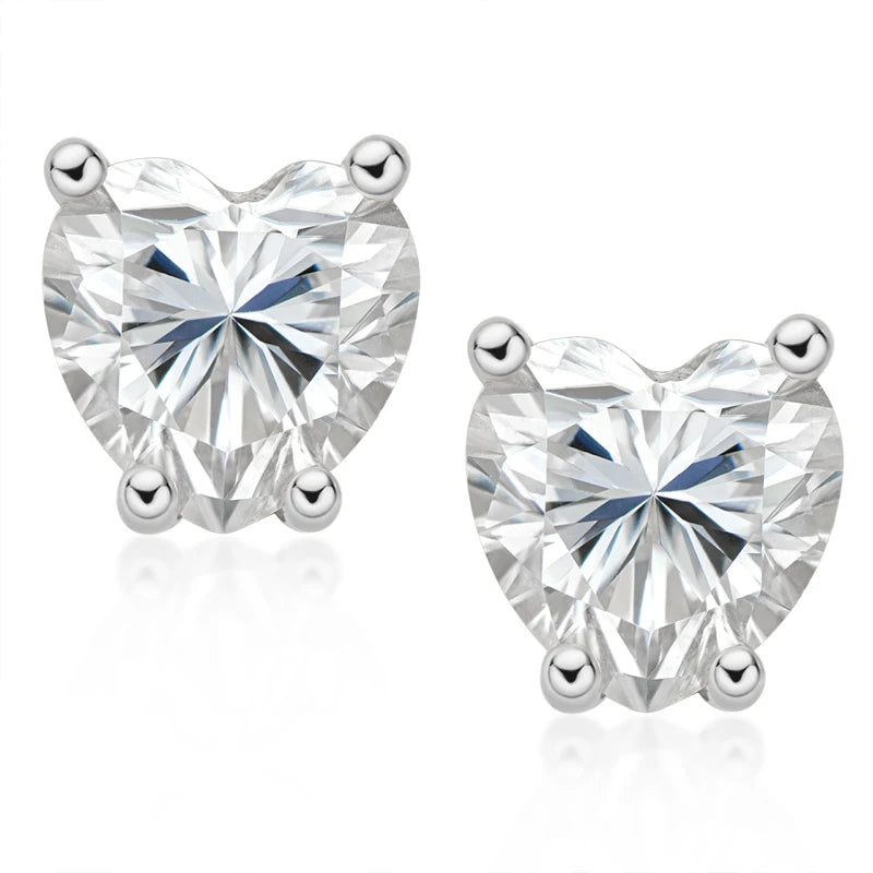 Factory Original Design GRA Certification 5.5x5.5mm Four Claw Moissanite 925 Sterling Silver Heart Stud Earrings
