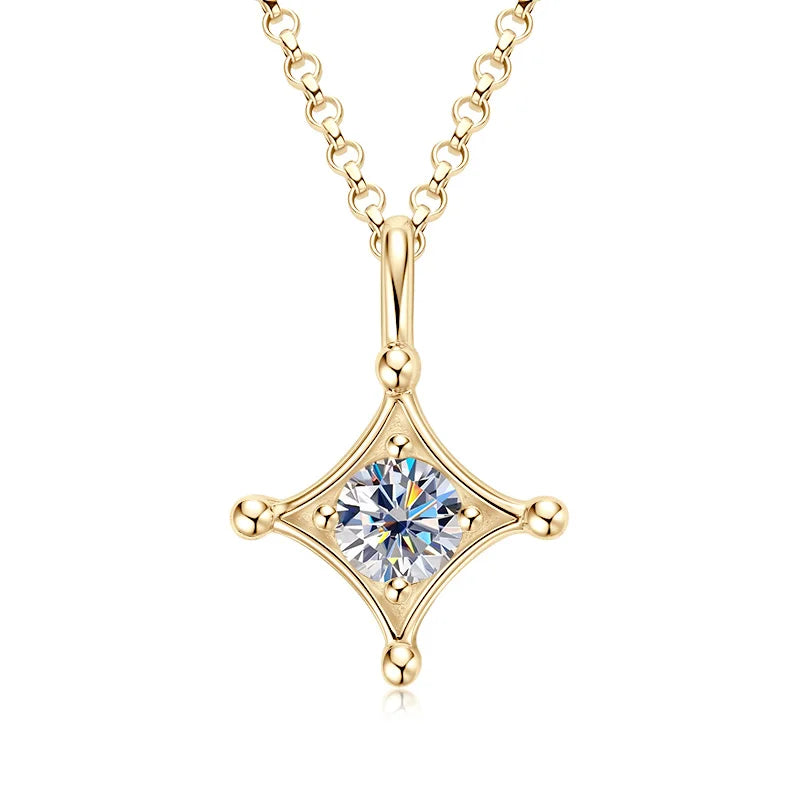 Real Moissanite Star Pendant Diamond Necklace 5.0mm Round Four Pointed Star Charm Necklace Silver 925 Original Jewelry
