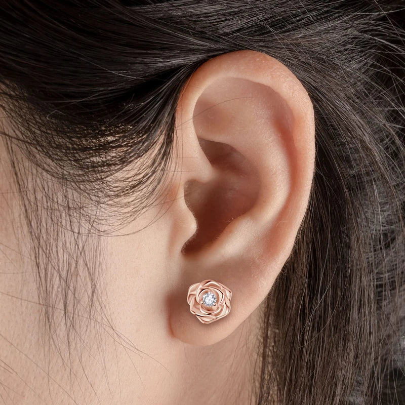 Chasau 925 Sterling Silver Moissanite Rose Flower Pendant Silver Rose Gold Earrings & Pendant Necklace Jewelry Set for Women