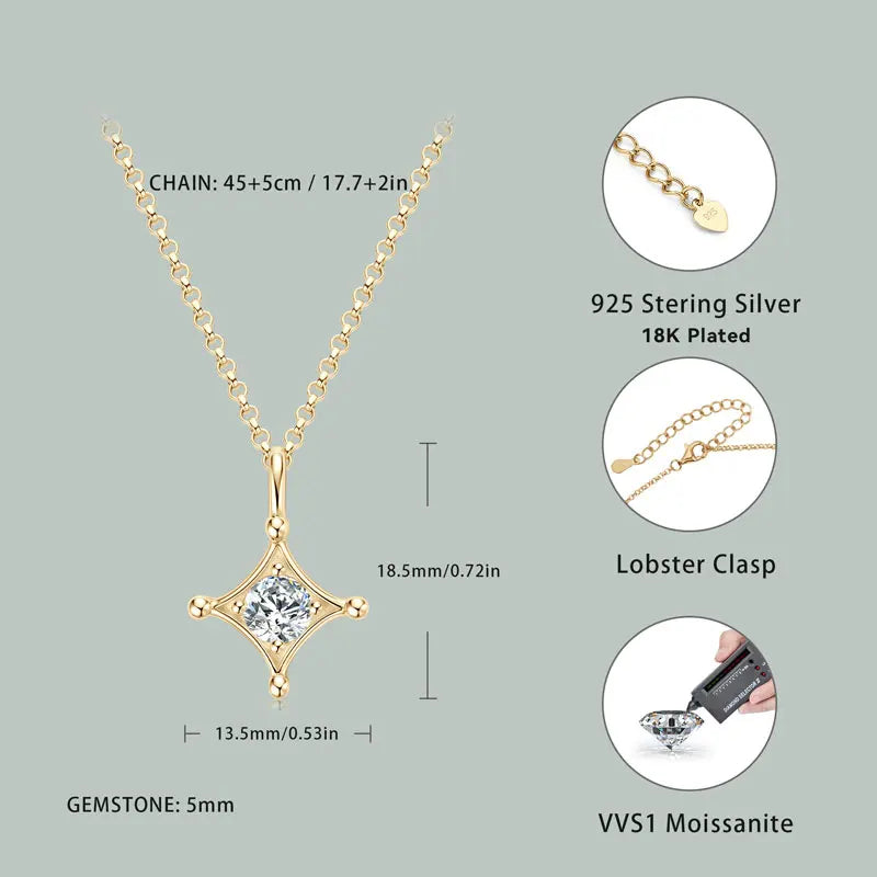 Real Moissanite Star Pendant Diamond Necklace 5.0mm Round Four Pointed Star Charm Necklace Silver 925 Original Jewelry