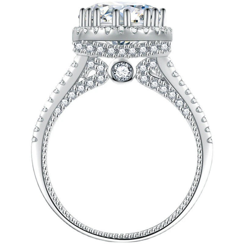 925 Silver 6.5mm 1.0ct 8mm 2.0ct Moissanite Round Halo Split Shank Wedding & Engagement Ring for Women