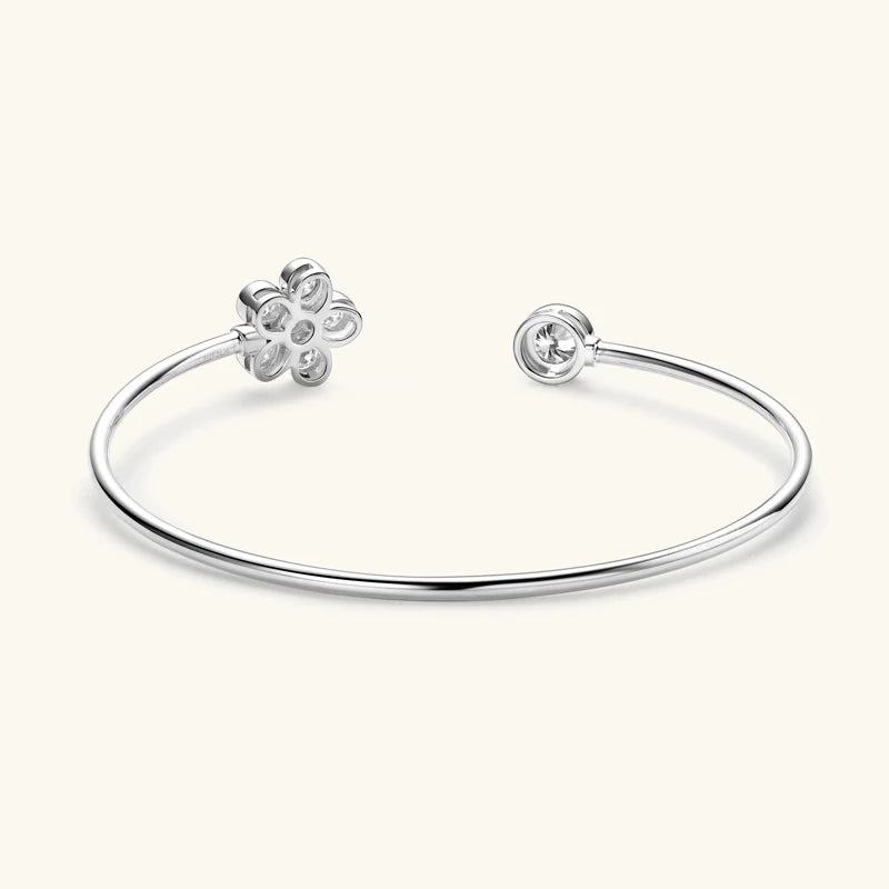 925 Sterling Silver Wrist Jewelry Gift Adjustable Flower Cuff Bracelet Exquisite Bezel Moissanite Bangles for Women Girls