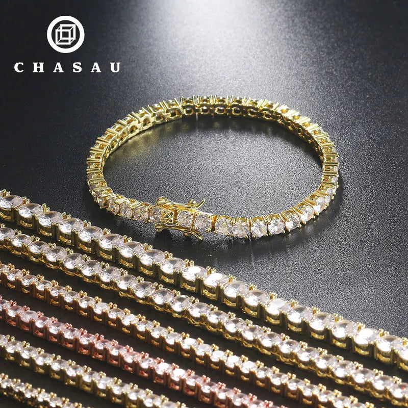 Hip Hop Men Jewelry White 14k Gold Plated 925 Sterling Silver Cluster Moissanite 3mm Tennis Chain Bracelet for Women