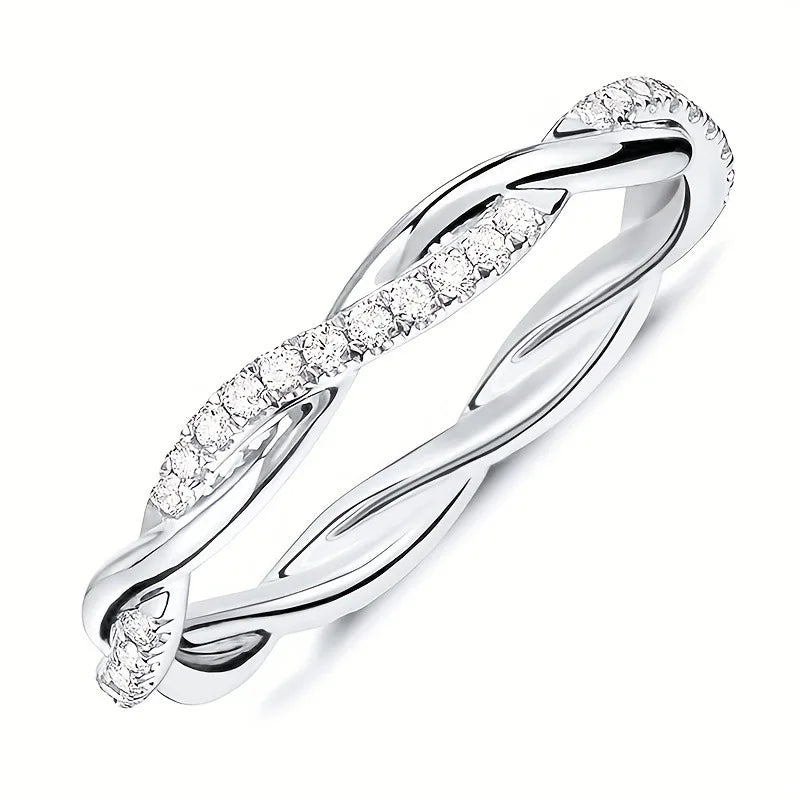 Jewelry Promise Wedding 925 Sterling Silver Round Cut 1.3mm Twist Shank Moissanite Fashion Full Eternity Band Ring