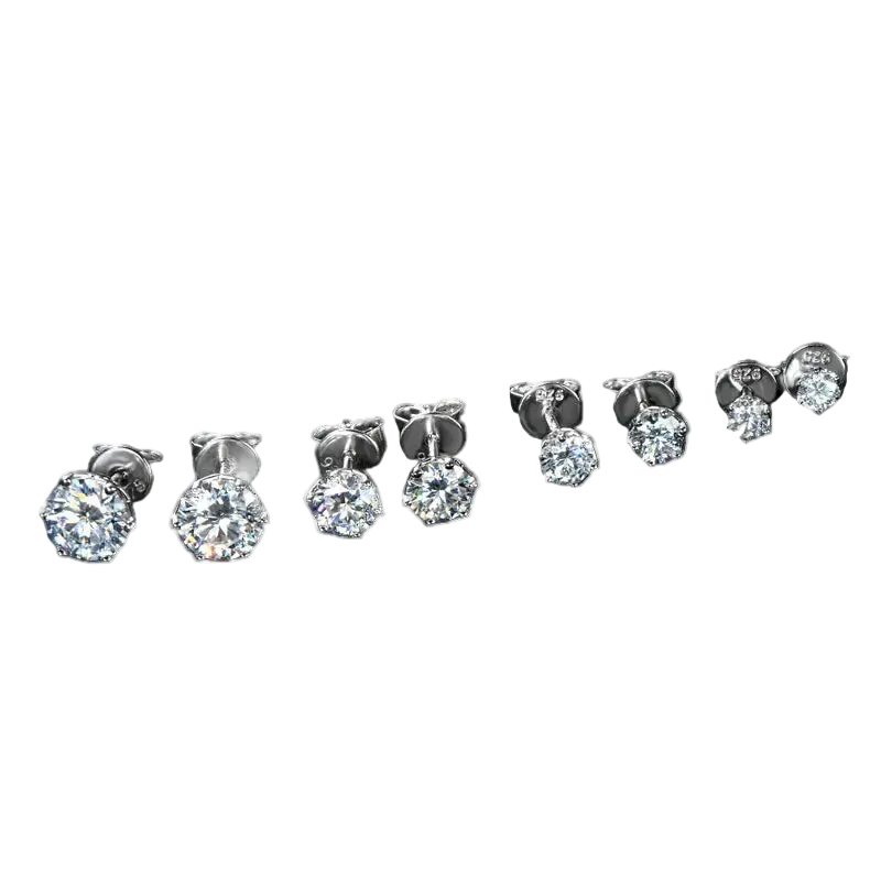 925 Sterling Silver Mossanite 3mm 4mm 5mm 6.5mm 8mm D Color VVS 0.1ct 0.3ct 0.5ct 1ct 2ct Moissanite Stud Earrings