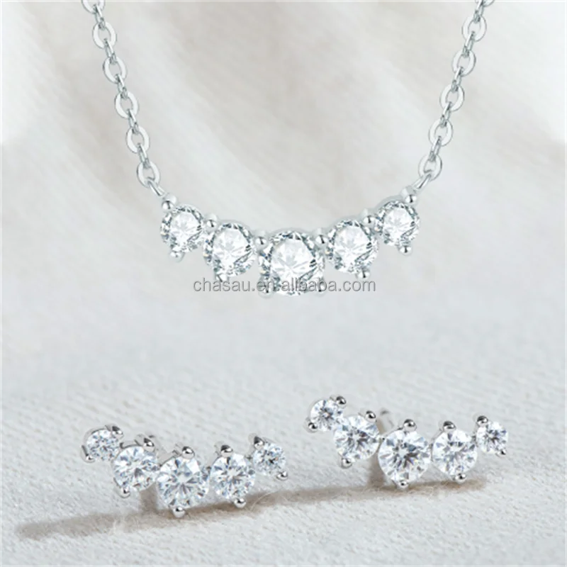 Chasau 925 Sterling Silver 1.0CT Cross Princess Cut Black Moissanite Earrings Pendant Necklace Set for Women and Girls