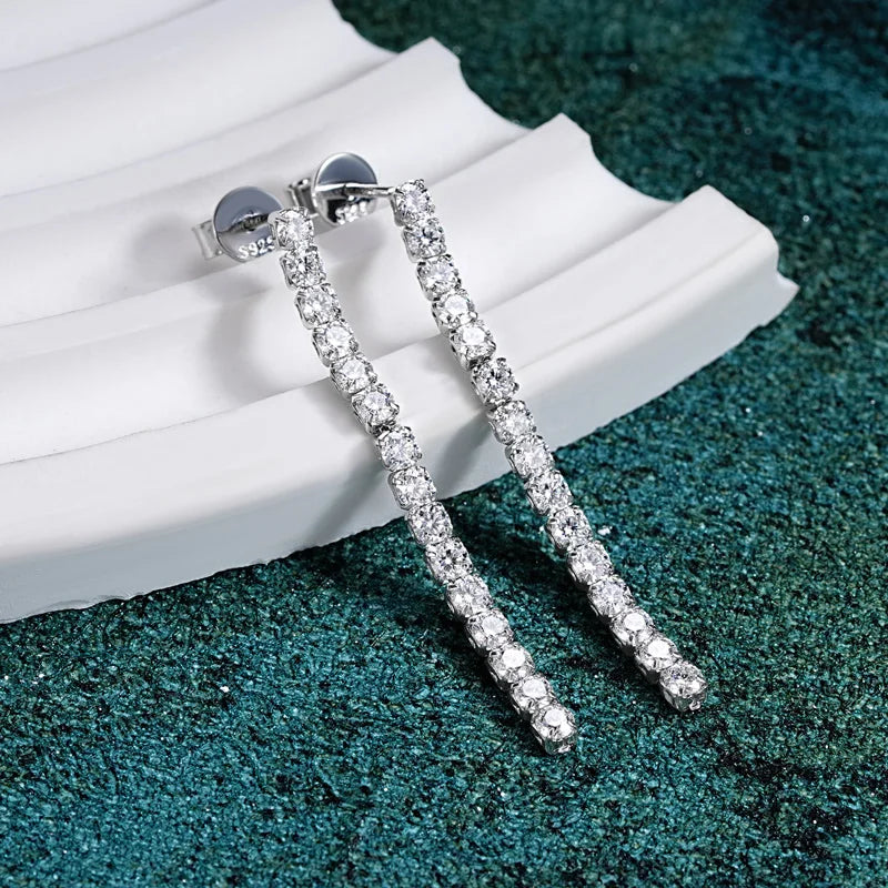 Fashion Jewelry Gift 1.80cttw 2.5mm Moissanite Dangle 925 Sterling Silver Long Tassel Stud Earrings for Women
