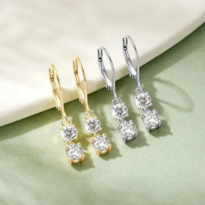Fashion Sterling Silver 4.5mm 0.40ct 4mm 0.30ct Round Moissanite Leverback Earrings Women's Stud-Style Dangle Drop Earrings