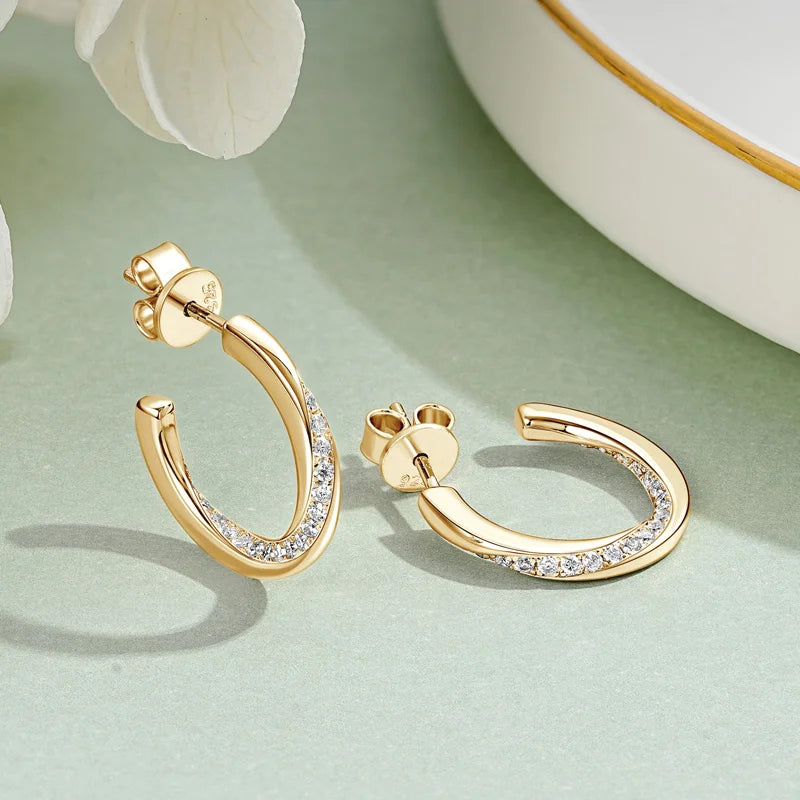 Trend Wedding Jewelry Round Cut 1.2mm Moissanite 925 Sterling Silver Half Hoop Earrings C Shape Earring for Women