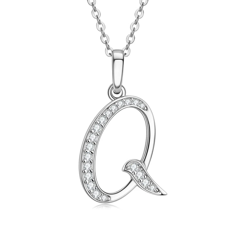 A-Z Name Necklace 26 Letter Initial Moissanite Pendant Real Silver 925 for Couples Women Men Valentine's Day