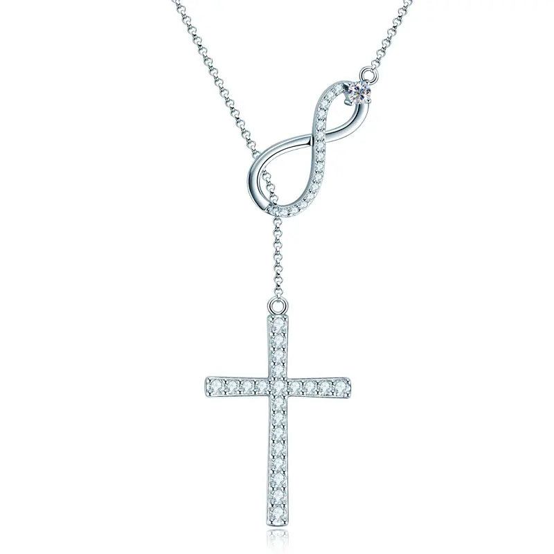 925 Silver Round Cut 2.5mm&1.8mm&1.7mm&1.5mm&1mm Moissanite Y Lariat Infinity Necklace Faith Hope Love Cross Pendant Necklace