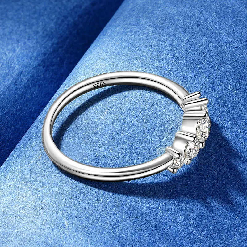 Engagement 925 Silver 4mm&3mm&2mm Round Moissanite 5-Stone Women's Small Fashion Design Five Stone Crown Ring for Women