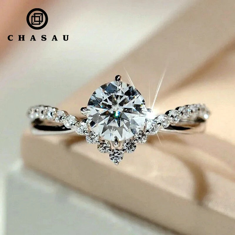 Chasau New Fashion Moissanite Ring Luxury Fine Jewelry 6.5mm All Moissanite Stones S925 Sterling Silver Wedding Engagement Ring