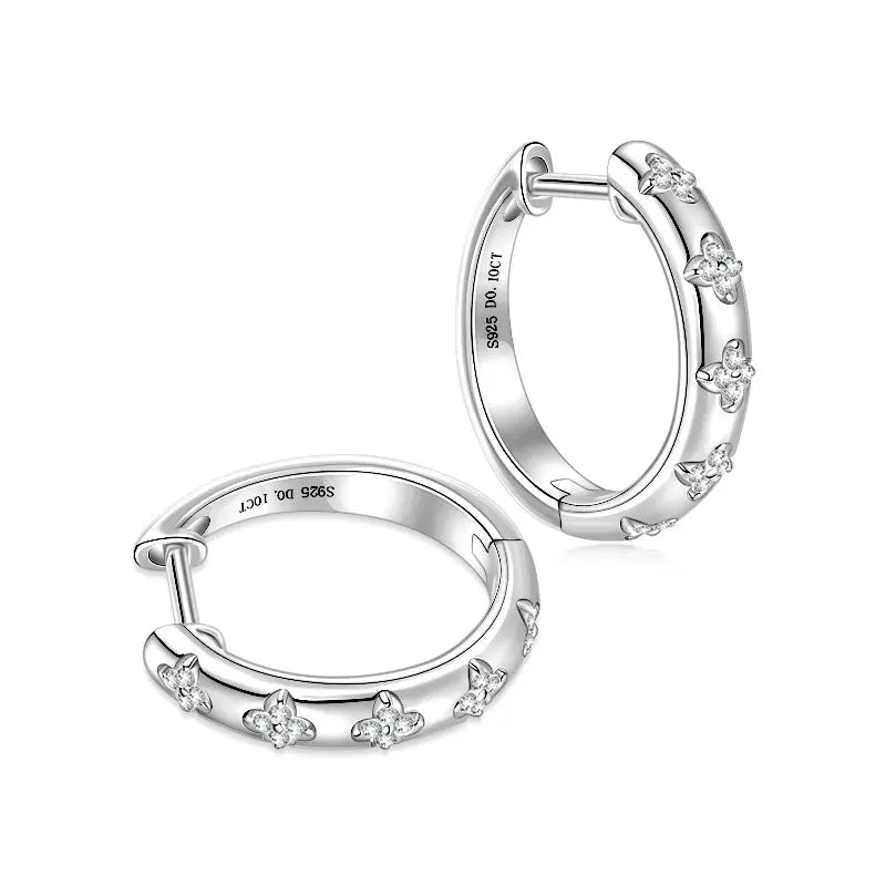 Modern Jewelry Design Ladies 925 Silver D Color VVS1 1mm Moissanite Flower Clover Hoop Earrings for Women