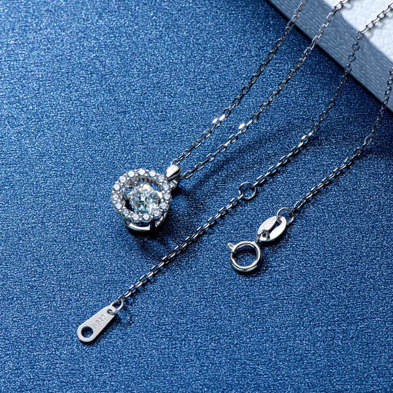 Sunflower 925 Sterling Silver D Color Halo Round Fashion Jewelry 0.5ct Moissanite Dancing Pendant Necklace for Women
