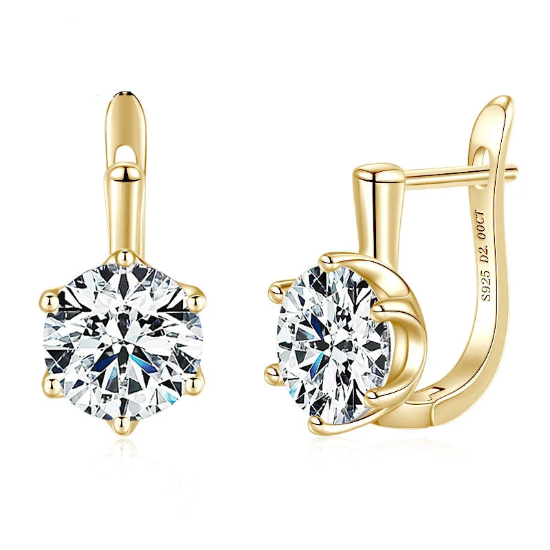 Fine Jewelry Stud Earrings 8mm 2.0ct Moissanite 925 Sterling Silver Six Claw Solitaire U Huggies VVS1 Moissanite Hoop Earrings