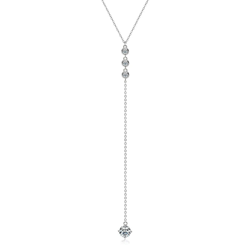Women Jewelry Certificate 925 Sterling Silver Long Thin Chain 6.5mm&3mm D Color Y Shape Moissanite Diamond Necklace