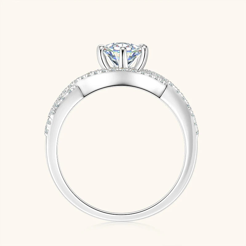 Fine Jewelry Classic Engagement Wedding Infinity 925 Silver Six Claw 6.5MM 1.0CT Moissanite Twist Shank Ring for Women
