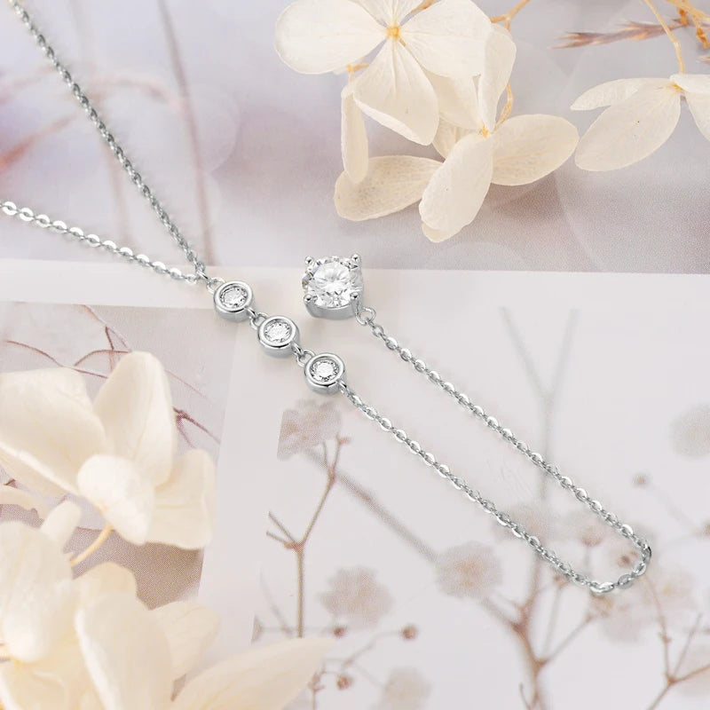 Women Jewelry Certificate 925 Sterling Silver Long Thin Chain 6.5mm&3mm D Color Y Shape Moissanite Diamond Necklace