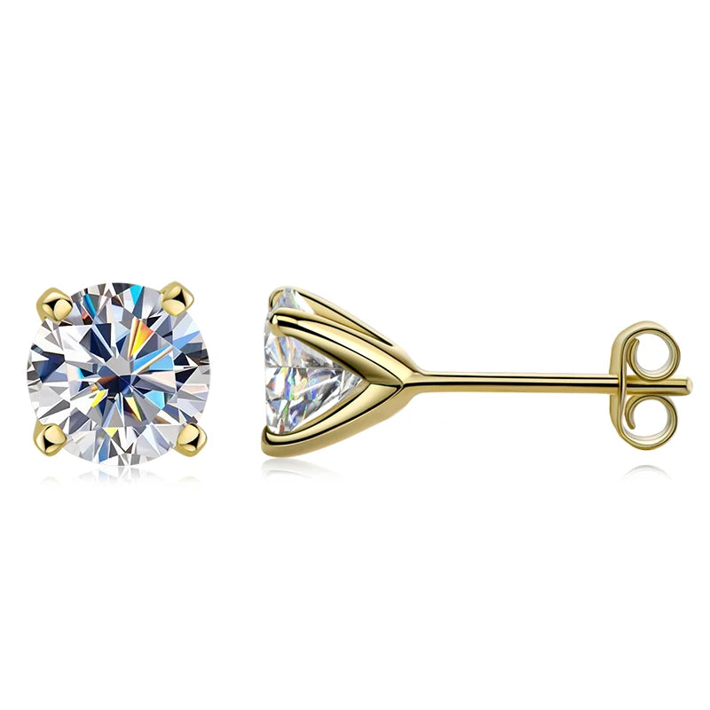 Simple Classic Lab Diamond Earrings 4 Claw 925 Sterling Silver Hypoallergenic 6.5mm 1 Carat Moissanite Stud Earrings