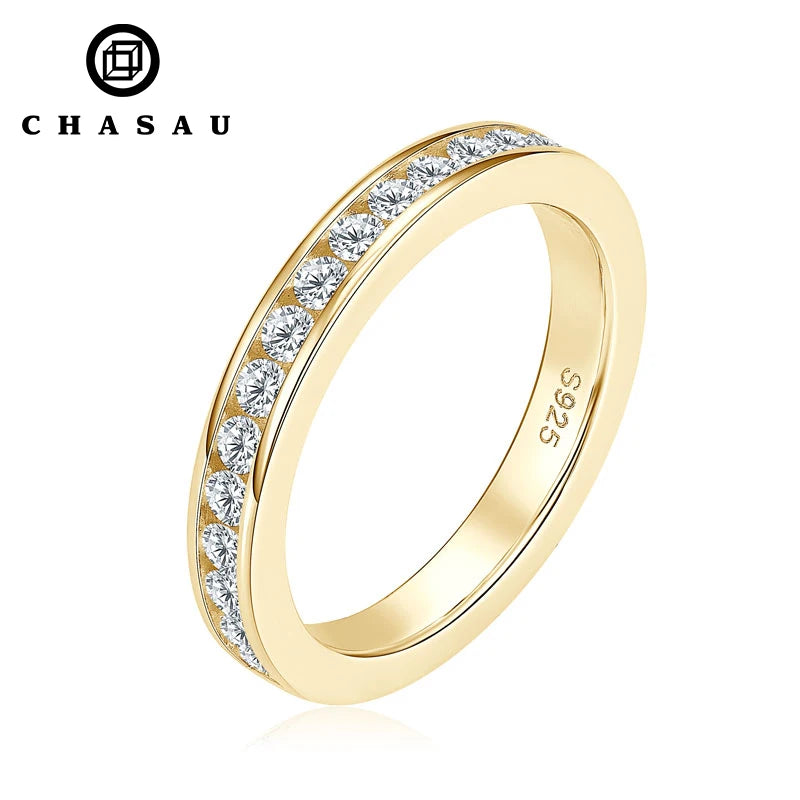 Fashion 925 Silver Channel Set 2mm 0.03ct Round Moissanite Ladies Half Eternity Wedding Band for Women Anniversary Ring