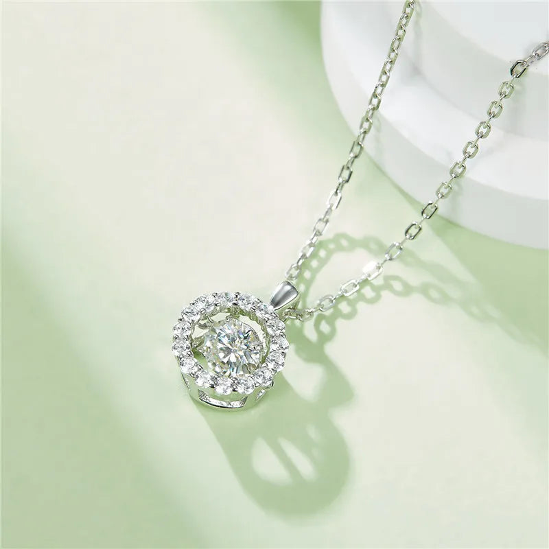 Sunflower 925 Sterling Silver D Color Halo Round Fashion Jewelry 0.5ct Moissanite Dancing Pendant Necklace for Women