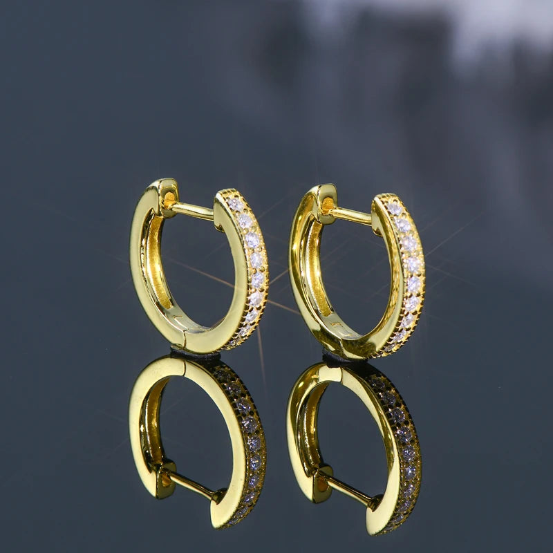 Fashion Luxury 925 Silver Round Cut 1.3mm 0.01CT Moissanite Single Row Hoop Huggie Earrings for Women