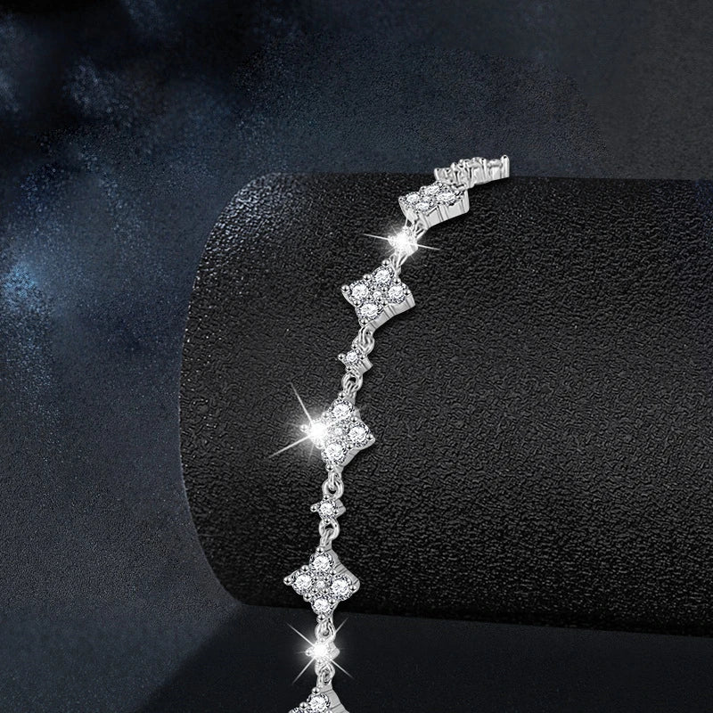 Hot Sale Classic Fashion Women Luxury Fine Jewelry Moissanite 925 Sterling Silver Clover Shape Adjustable Bracelet for Christmas