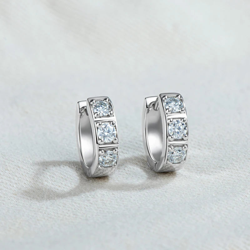 Sparkling Jewelry D Color Black 3.0mm 0.1ct Moissanite Diamond 925 Sterling Silver Huggie Hoops Stud Earrings for Men