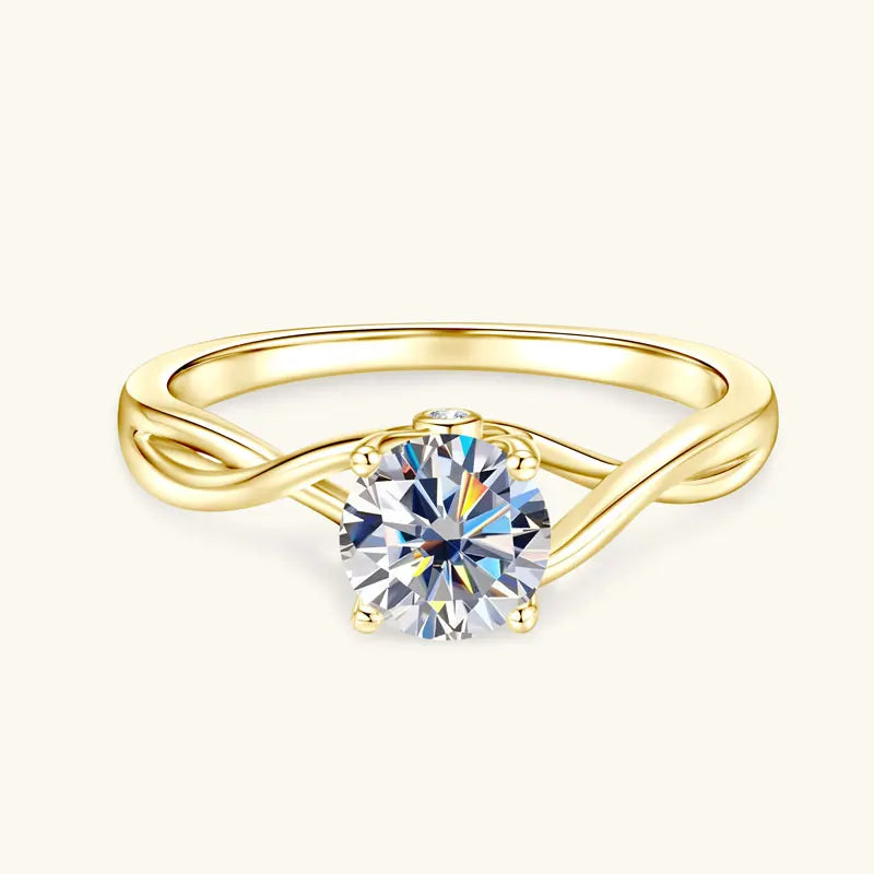 Fine Jewelry 925 Silver 6.5mm 1.0ct Round Moissanite Twist Shank Women Four Claw Twisted Arm Engagement Ring for Women