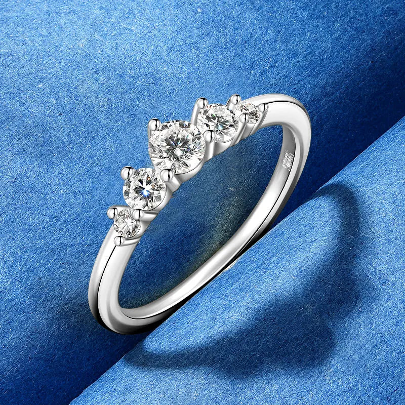 Engagement 925 Silver 4mm&3mm&2mm Round Moissanite 5-Stone Women's Small Fashion Design Five Stone Crown Ring for Women