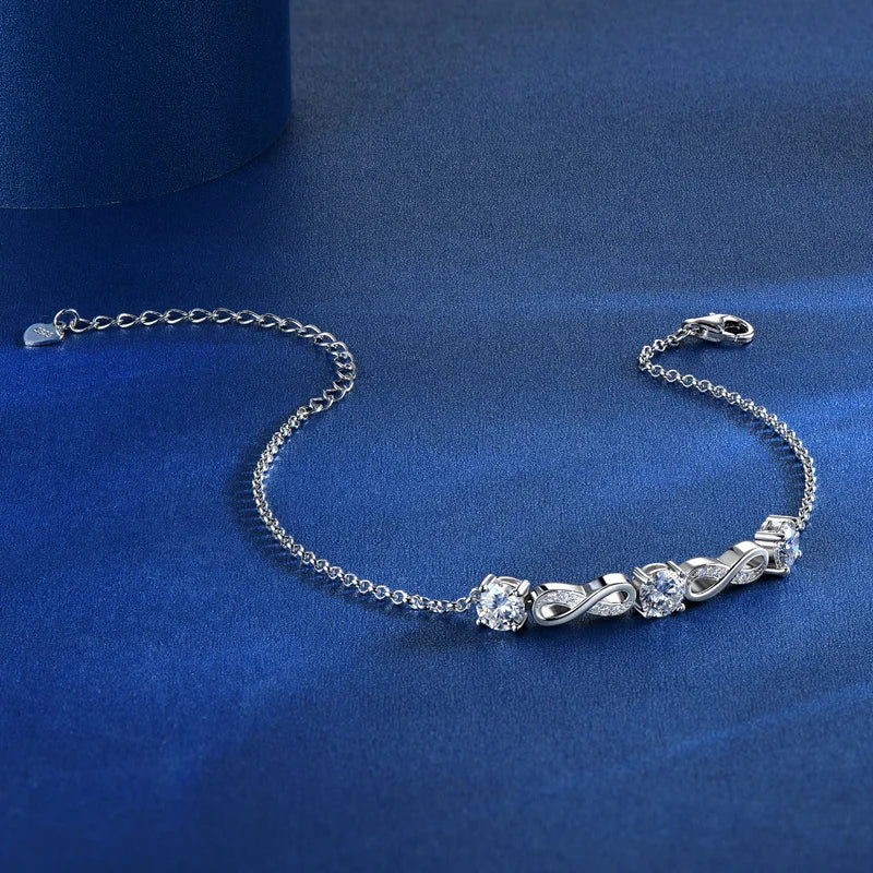 Chasau Luxury Fashion Custom 5mm Full D Moissanite Infinity Bracelets for Women Minimalist 925 Pure Silver Elegant Jewelry