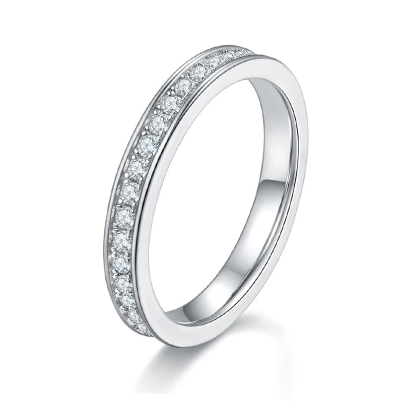 Eternity 1.5mm Moissanite Row Ring S925 Silver Plated in 18k White Gold Top Quality Moissanite Diamond Ring for Women