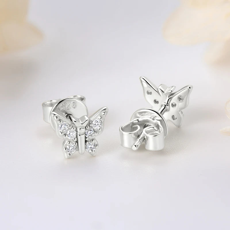 New Arrival D Color Moissanite Original 925 Sterling Silver Earrings Cute Bling Butterfly Stud Earring for Women