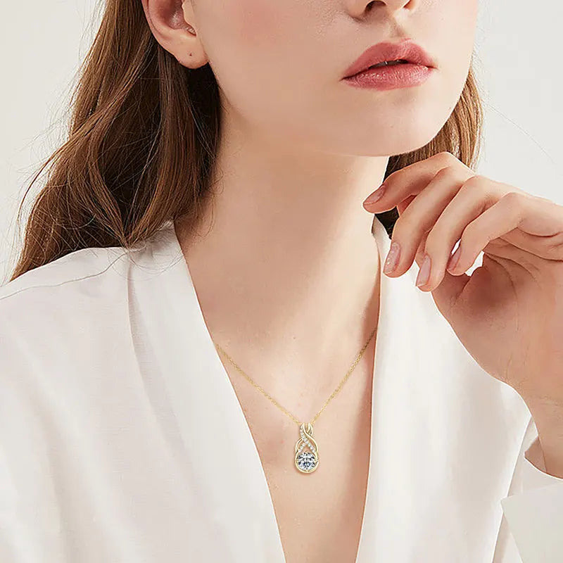 Luxury Classic Engagement 925 Sterling Silver 8mm&1.5mm&1.4mm&1.3mm Round Cut 2CT Moissanite Diamond Infinity Pendant Necklace