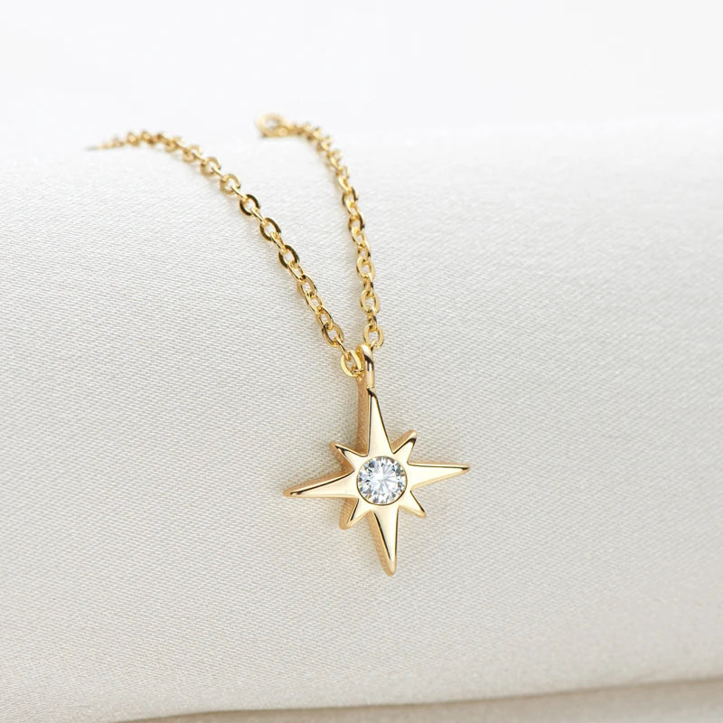 Starburst North-Star Charm Pendant Virgin Girls Choker 925 Sterling Silver 3mm Moissanite Star Necklace for Women