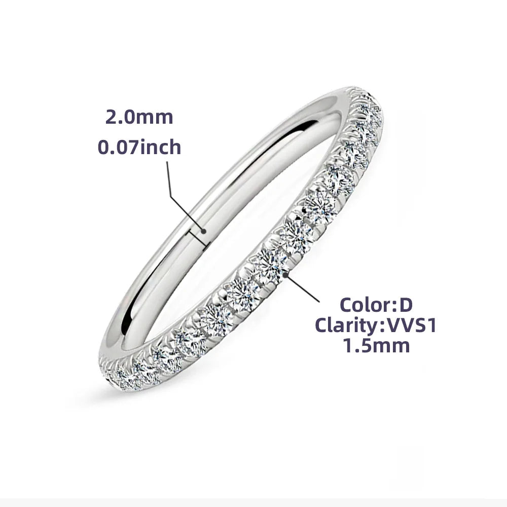 Best Selling Trendy Fashion Women Luxury Fine Jewelry 1.5mm Moissanite S925 Sterling Silver Tennis Ring Christmas