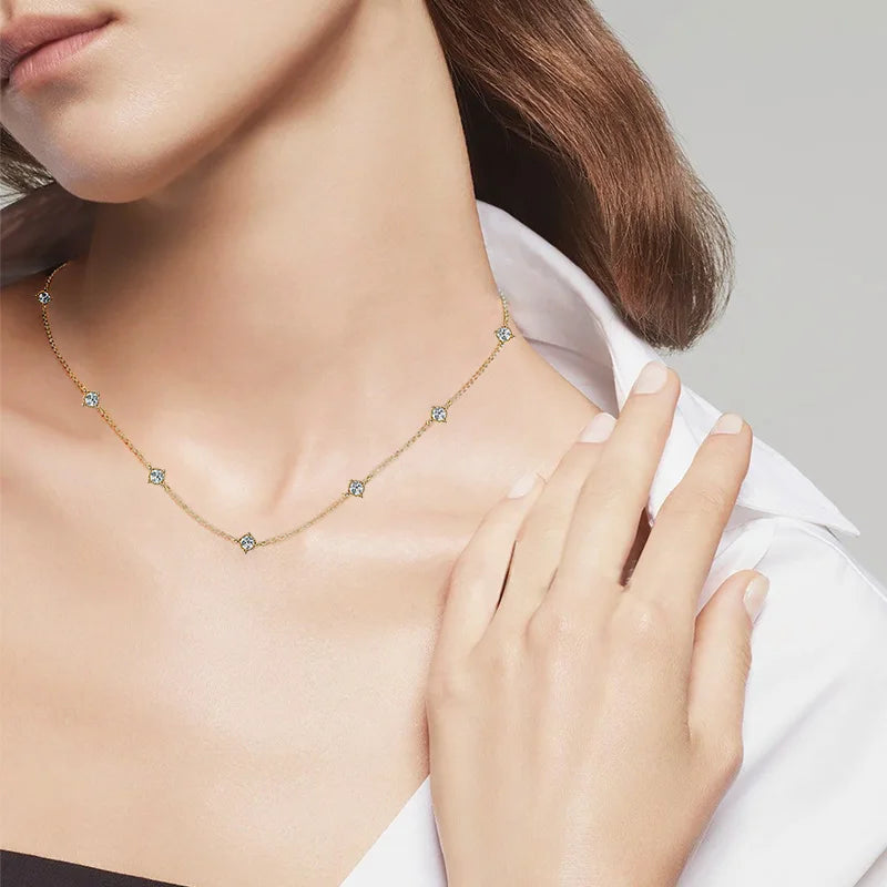 High Quality New Design Simple S925 Certified 925 Sterling Silver Round Cut 3mm Moissanite Choker Necklace for Women Girls